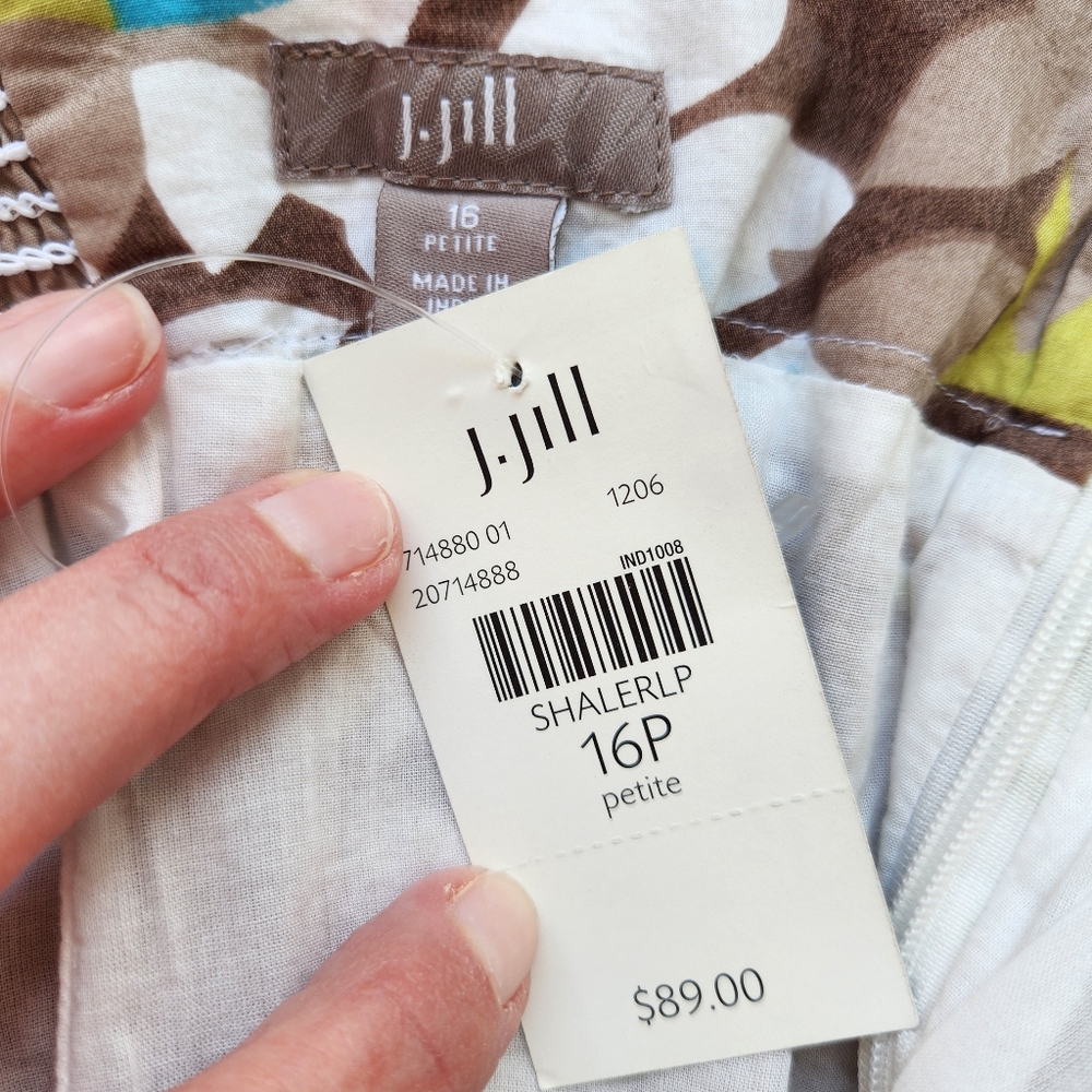 J. Jill Midi Dress Summer Floral Print Straps Blue Aqua Brown White 16 Petite - Picture 12 of 14